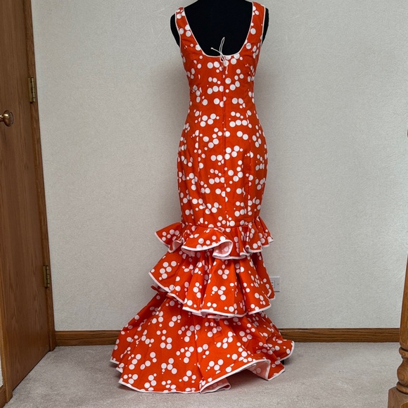 Vibrant Orange Polka Dot Flamenco Tiered Ruffle Dress - Picture 4 of 8